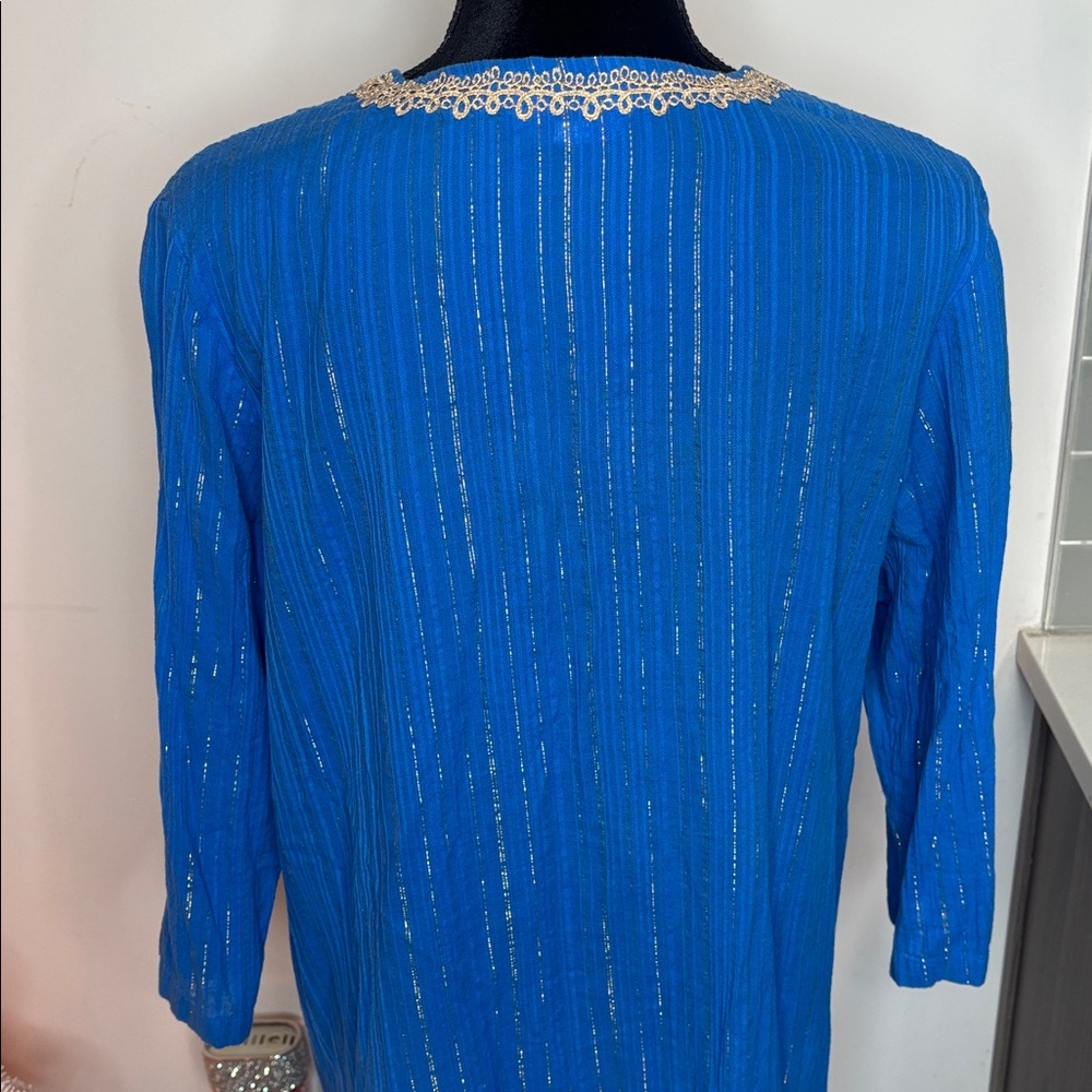 #459 (Lilly Pulitzer) “Esme” Lurex Crinkle Crepe Tunic Dress in Blue & Gold - XL - Picture 10 of 14